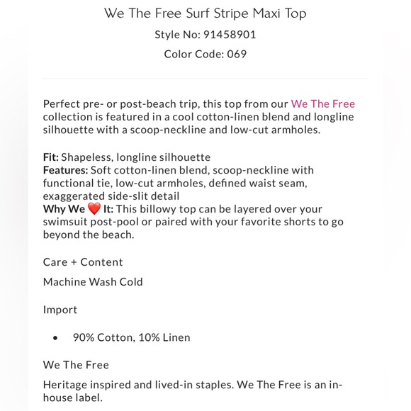 We The Free Surf Stripe Maxi Top size XS Oversized Fit NWT - Picture 11 of 11